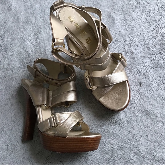 L.A.M.B. Shoes - L.A.M.B. Dawn Golden Glam Metallic Gold Platform Heels Sandal Strappy 8